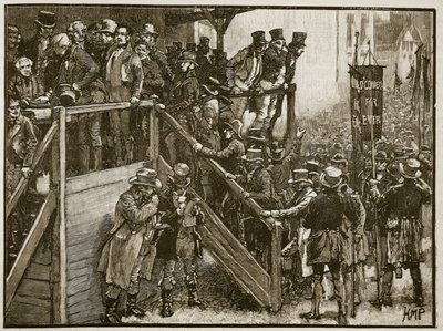 O Concurso Clare: Padre Murphy levando seus inquilinos à enquete, ilustração da História Ilustrada de Cassells da Inglaterra (foto em sépia) de English School