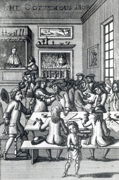 The Coffeehouse Mob, de Edward Ward, tirado de Vulgus Britannicus, 1710 de English School