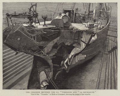 A colisão entre o SS "Toreador" e "La Bourgogne" (gravura) de English School