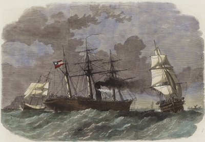 O Sumter-de-guerra confederado capturando dois mercadores federais em Gibraltar de English School