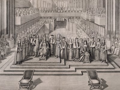 A coroação do rei James II (1633-1701) e sua segunda esposa, Maria de Modena (1658-1718) 1685 de English School
