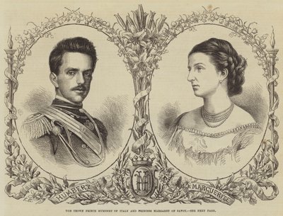 O Príncipe Herdeiro Humbert da Itália e a Princesa Margarida de Sabóia (gravura) de English School