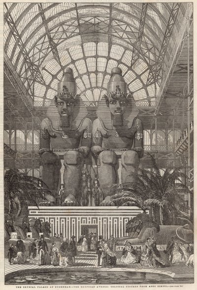 O Palácio de Cristal em Sydenham; A Avenida Egípcia, figuras colossais do Aboo Simbel de English School