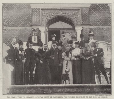 A Visita do Czar à Dinamarca, um Grupo Real em Smidstrup, a Residência Rural do Rei da Grécia (gravura) de English School
