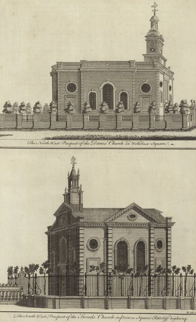 A, dinamarqueses, igreja, em, Wellclose, quadrado, e, a, suecos, igreja, em, príncipes, quadrado, Ratcliff, rodovia, londres de English School