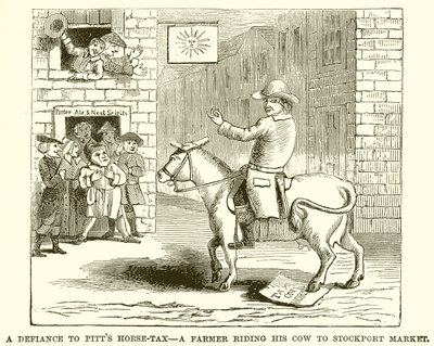 O desafio a Pitts Horse-Tax - um fazendeiro que monta sua vaca ao mercado de Stockport de English School