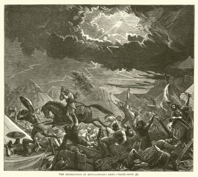 A Destruição do Exército de Sennacheribe, Isaías, xxxvii, 36 (gravura) de English School
