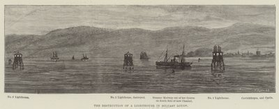 A Destruição de um Farol em Belfast Lough (gravura) de English School