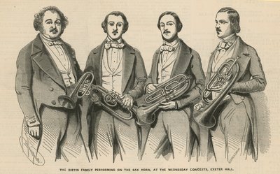 A família Distin se apresentando no saxofone nos concertos de quarta-feira, Exeter Hall de English School