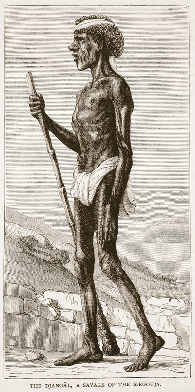 O Djangal, um selvagem do Sirgouja, ilustração da história ilustrada de Cassells da Inglaterra de English School