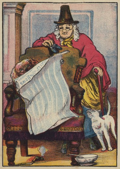 O cão a ler as notícias (litografia a cores) de English School