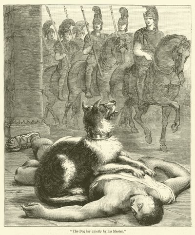 "O cão estava deitado em silêncio por seu mestre" de English School