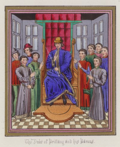 O Duque da Bretanha e seus Barões (gravura colorida) de English School