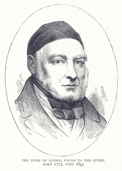 O duque de Sussex, tio da rainha nascido em 1773, morreu em 1843 de English School