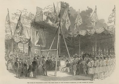 O Duque de Wellington, colocando a primeira pedra do Quartel de Waterloo de English School