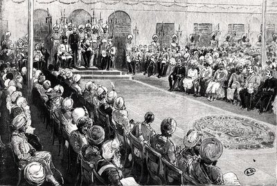 O Durbar em Rawul Pindi (gravura) (foto a p/b) de English School