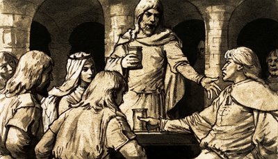 O Conde de Norfolk levantou-se e fez um discurso inflamado atacando o Rei Guilherme ausente (guache no papel) de English School