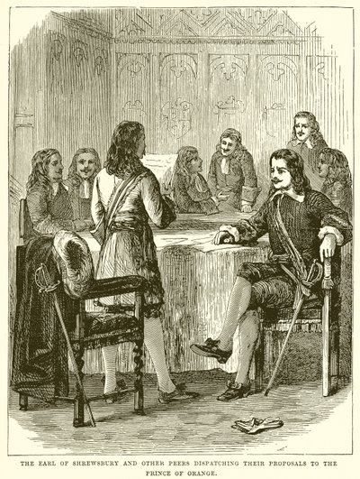 O Conde de Shrewsbury e outros Pares despachando suas Propostas para o Príncipe de Orange de English School
