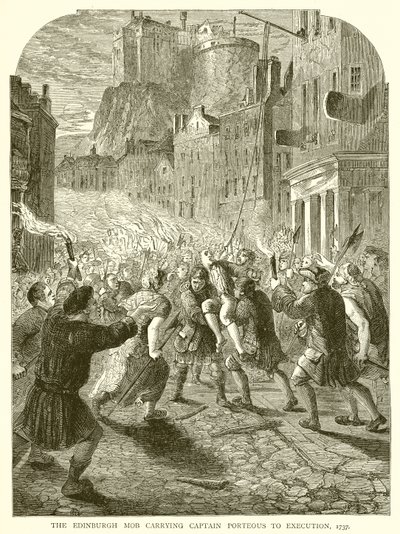 A multidão de Edimburgo que leva o capitão Porteous à execução, 1737 de English School