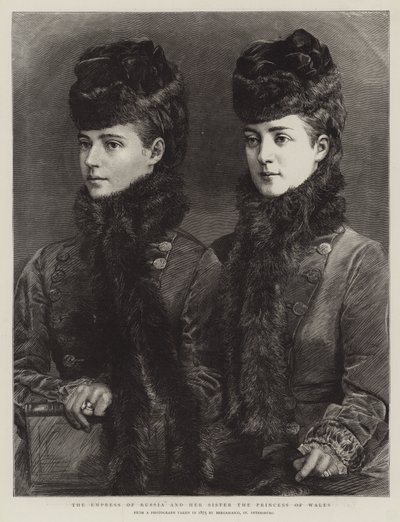 A Imperatriz da Rússia e sua irmã, a Princesa de Gales (gravura) de English School