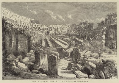 As Escavações no Coliseu, Roma (gravura) de English School
