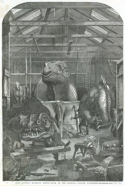 A sala do modelo Extinct Animals, no Crystal Palace, Sydenham de English School