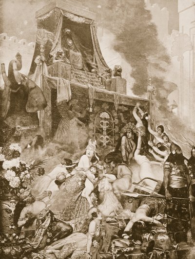 A Queda de Nínive, ilustração da História das Nações de Hutchinson, c.1910-15 de English School