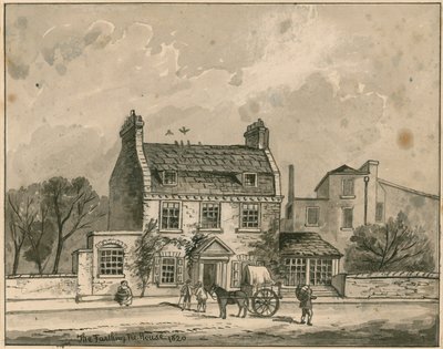 The Farthing Pie House, Londres, desenho original datado de 1820 (wc no papel) de English School