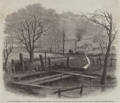 A Explosão Fatal na Colisaria Principal de St Edmund, Barnsley, Trench cut to the Dearne and the Dove Canal for the Purpose of Flooding the Pit (gravura) de English School
