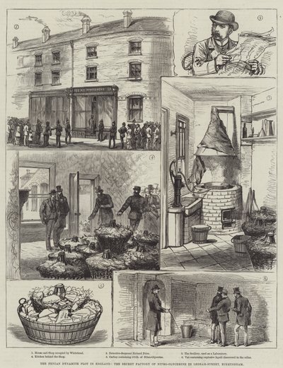 The Fenian Dynamite Plot in England, the Secret Factory of Nitro-Glycerine in Ledsam-Street, Birmingham (gravura) de English School