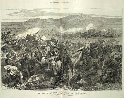 O Repulso Final dos Zulus em Ginghilovo, a partir de esboços fornecidos pelo Tenente-Coronel J. North Crealock. Ilustração de 