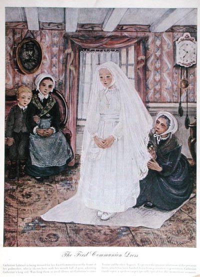 The First Communion Dress, c.1930 (cor litho) de English School