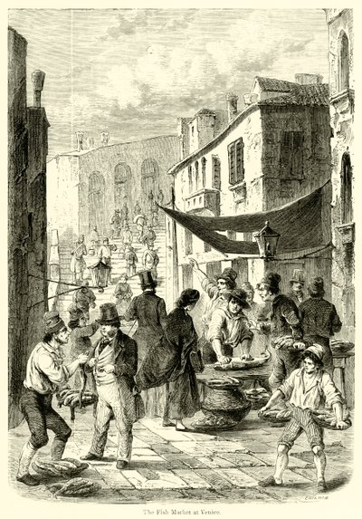 O Mercado do Peixe em Veneza (gravura) de English School