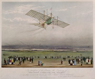 A Máquina Voadora, a Ariel, a partir de projetos preparados por WS Henson em 1842, publicados pela Ackermann & Co., 1843 de English School