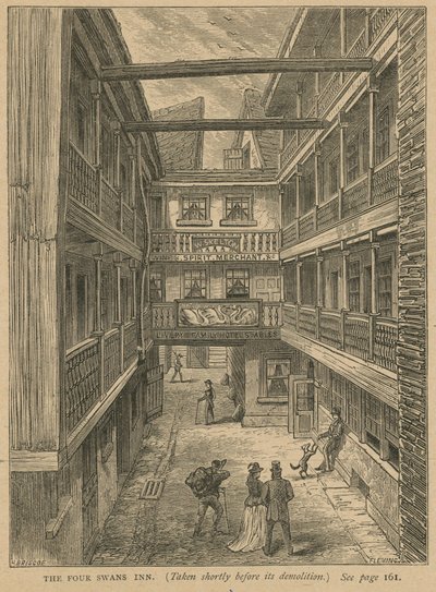 The Four Swans Inn, tomado pouco antes de sua demolição de English School