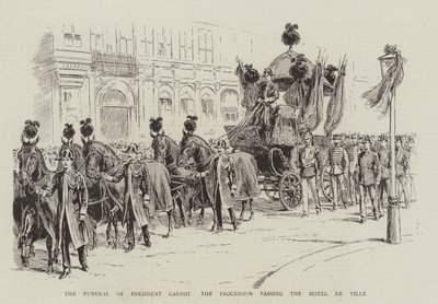 O Funeral do Presidente Carnot, a Procissão que passa pelo Hotel de Ville (litho) de English School