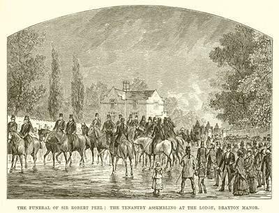 O Funeral de Sir Robert Peel: O Tenantry Montando na Loja, Drayton Manor de English School