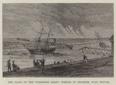 The Gales on the Yorkshire Coast, Wrecks at Coatham, perto de Redcar (gravura) de English School