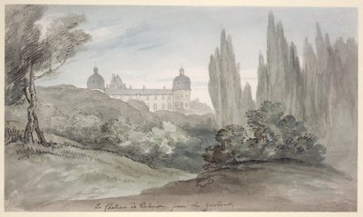Os jardins do castelo de Valencay, c.1770 (pena & tinta e wc no papel) de English School