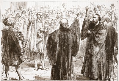 Os genebrinos juram sua renúncia ao romanismo, ilustração de A História do Protestantismo, de James Aitken Wylie (1808-1890), pub. 1878 de English School