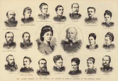 As "Bodas de Ouro" do Imperador e Imperatriz da Alemanha, Membros da Família Imperial (gravura) de English School