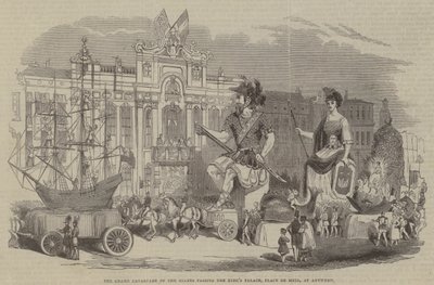 A Grande Cavalgada dos Gigantes passando pelo Palácio do Rei, Place de Meir, em Antuérpia de English School