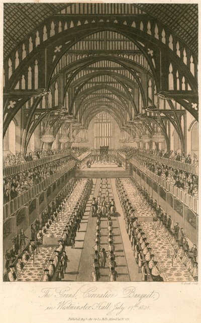 O Grande Banquete de Coroação do Rei George IV em Westminster Hall, 17 de julho de 1821 de English School