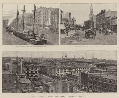 O Grande Fogo em Milwaukee, Vistas Gerais da Cidade (gravura) de English School
