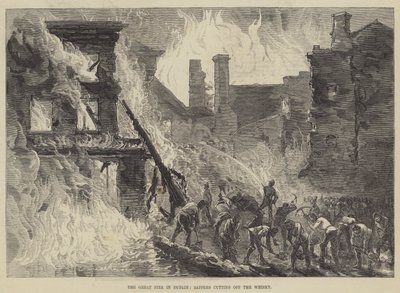 O Grande Fogo em Dublin, Sappers cortando o Whisky (gravura) de English School