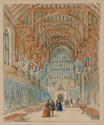 The Great Hall, Hampton Court Palace, c.1860-70 (aguarela sobre papel) de English School