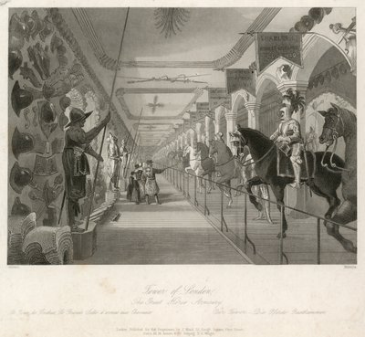 O grande arsenal de cavalos na torre de Londres de English School