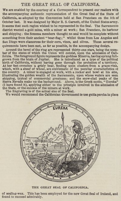O Grande Selo da Califórnia (gravura) de English School
