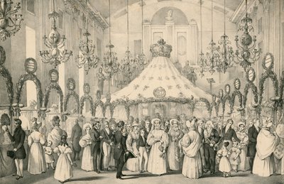 The Hanover Square Rooms, quando a Rainha Victoria teve a visão privada da feira chique em ajuda de estrangeiros em perigo, realizada em 19 de junho de 1833 de English School