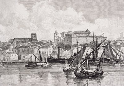 The Harbour, Brindisi, Itália, de &39;The Picturesque Mediterranean&39;, Volume 3, publicado pela Cassell and Co. Ltd., década de 1880-90 de English School